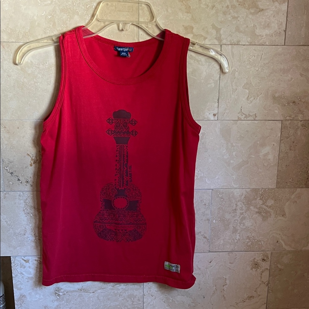 Kids’ Naartjie Red Tank Top with Guitar Design